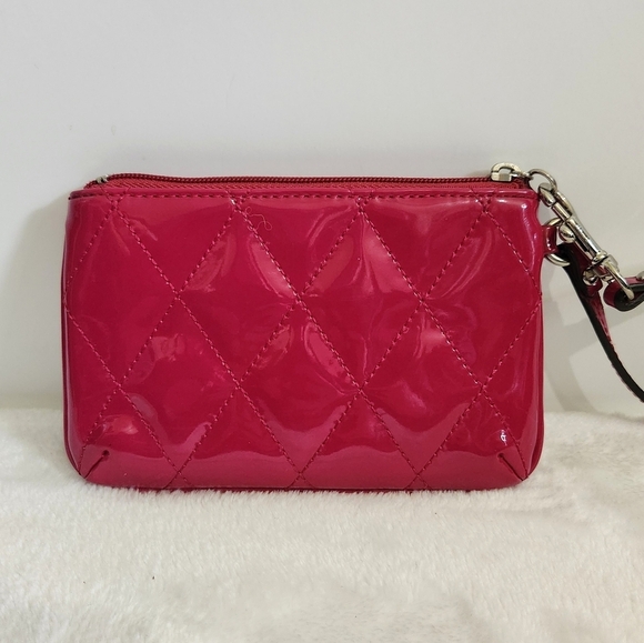 Coach Raspberry Pink Diamond Quilted Patent Leather Wallet Clutch Wristlet - Picture 4 of 9